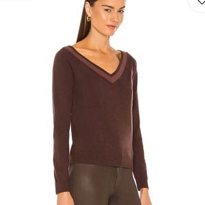 L'AGENCE Kassidy V Neck Sweater in Chocolate Brown